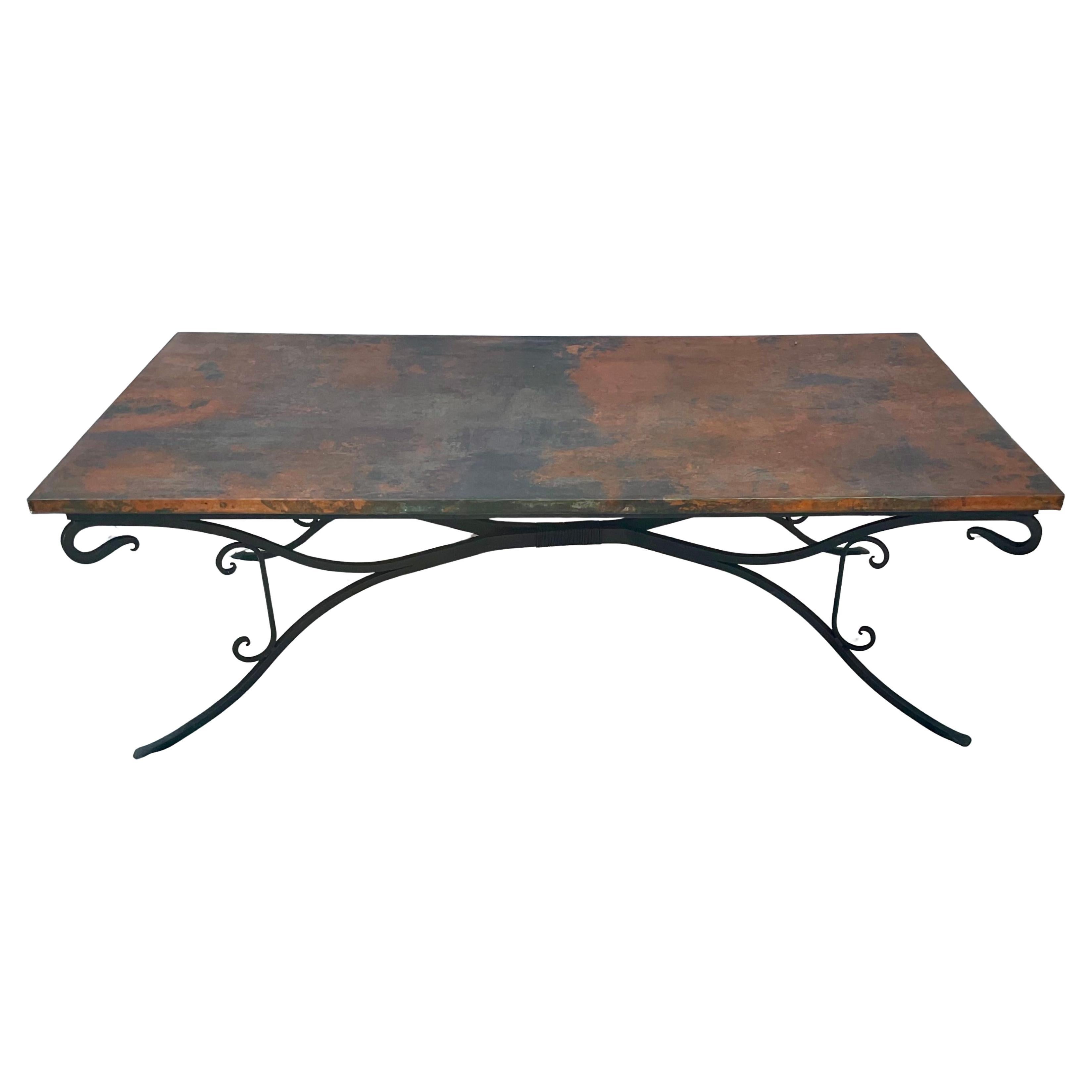 Large Copper Top Dining Table on Hand Forged Iron Base 5