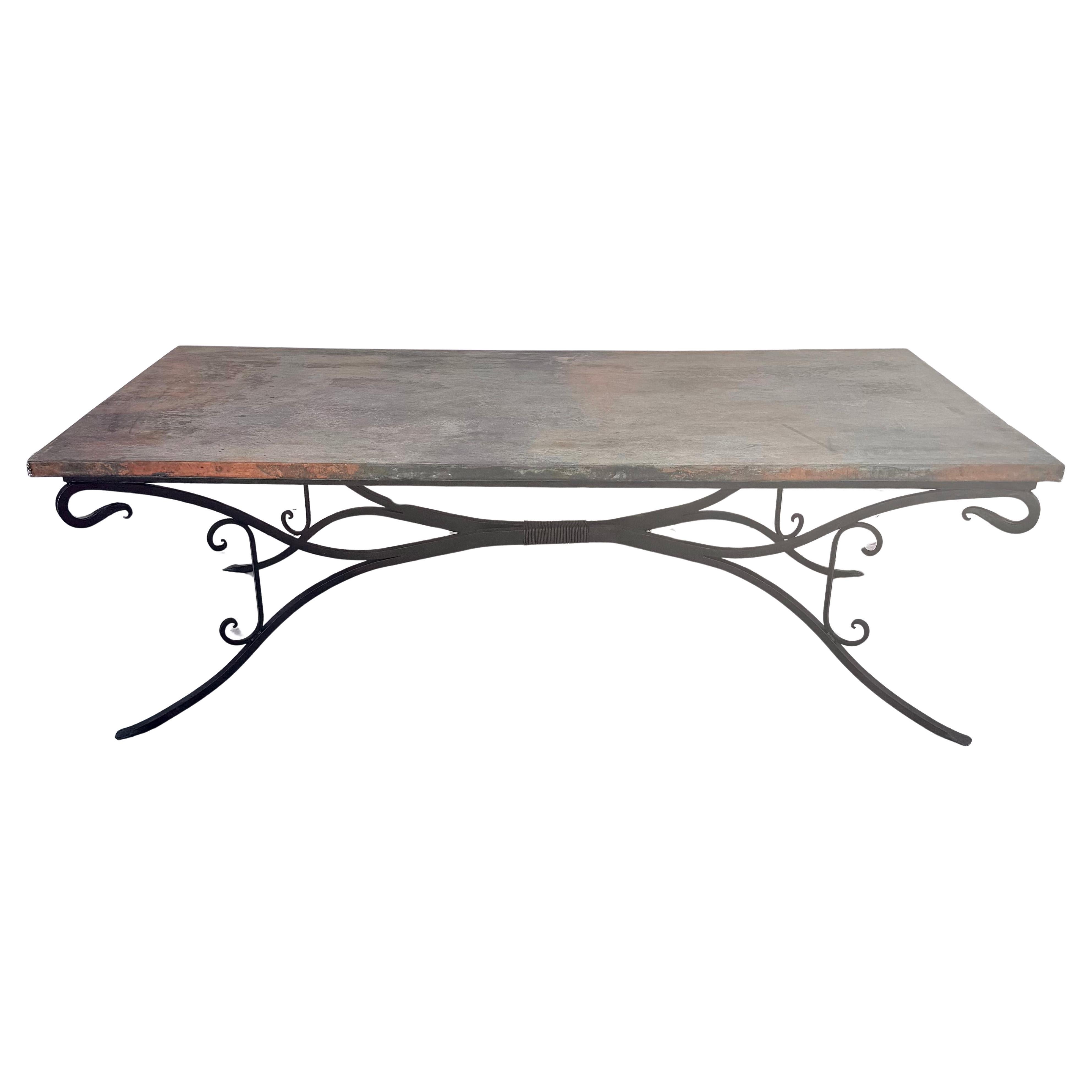 Large Copper Top Dining Table on Hand Forged Iron Base 6