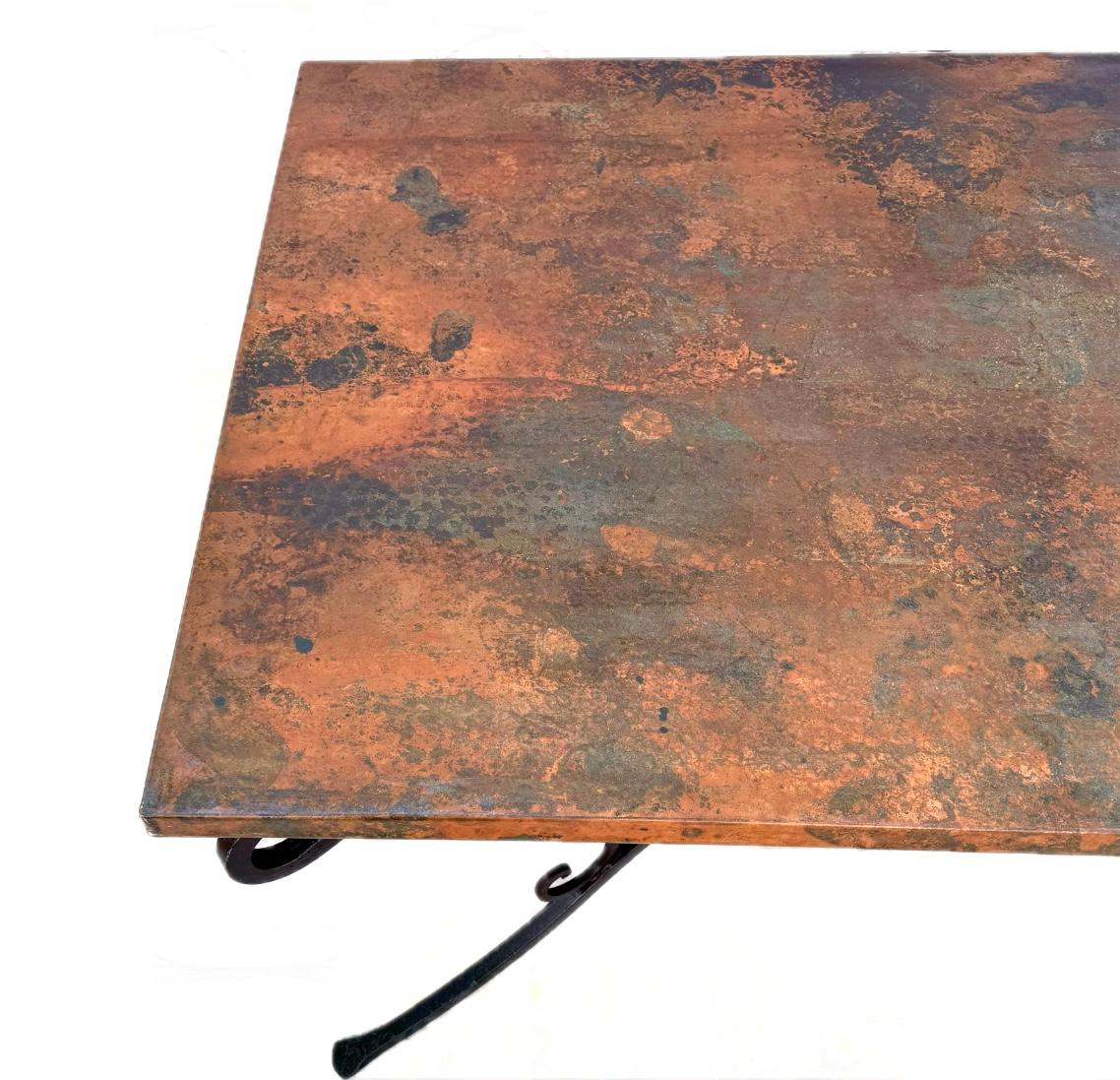 Large Copper Top Dining Table on Hand Forged Iron Base 7