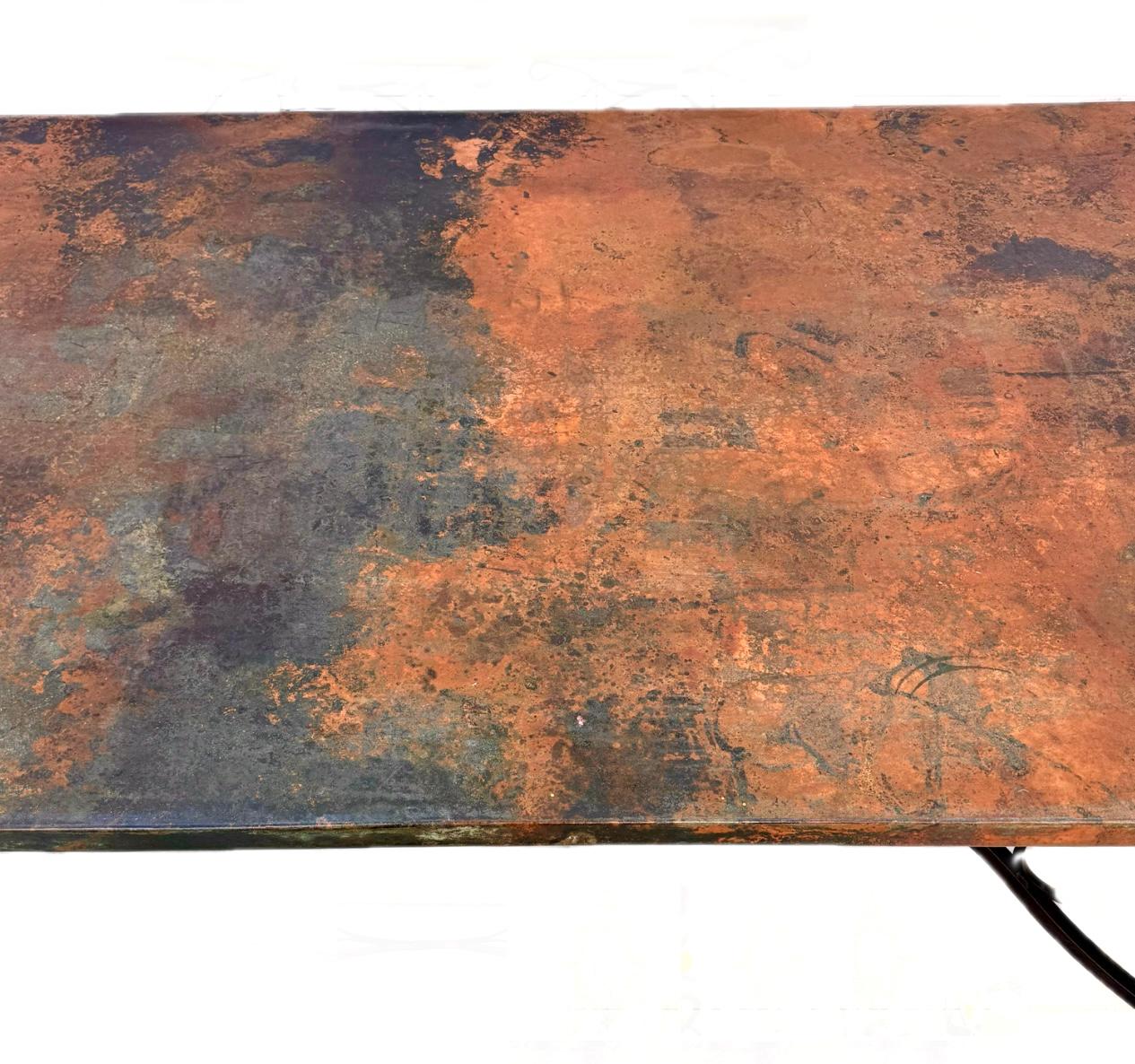 Large Copper Top Dining Table on Hand Forged Iron Base 8