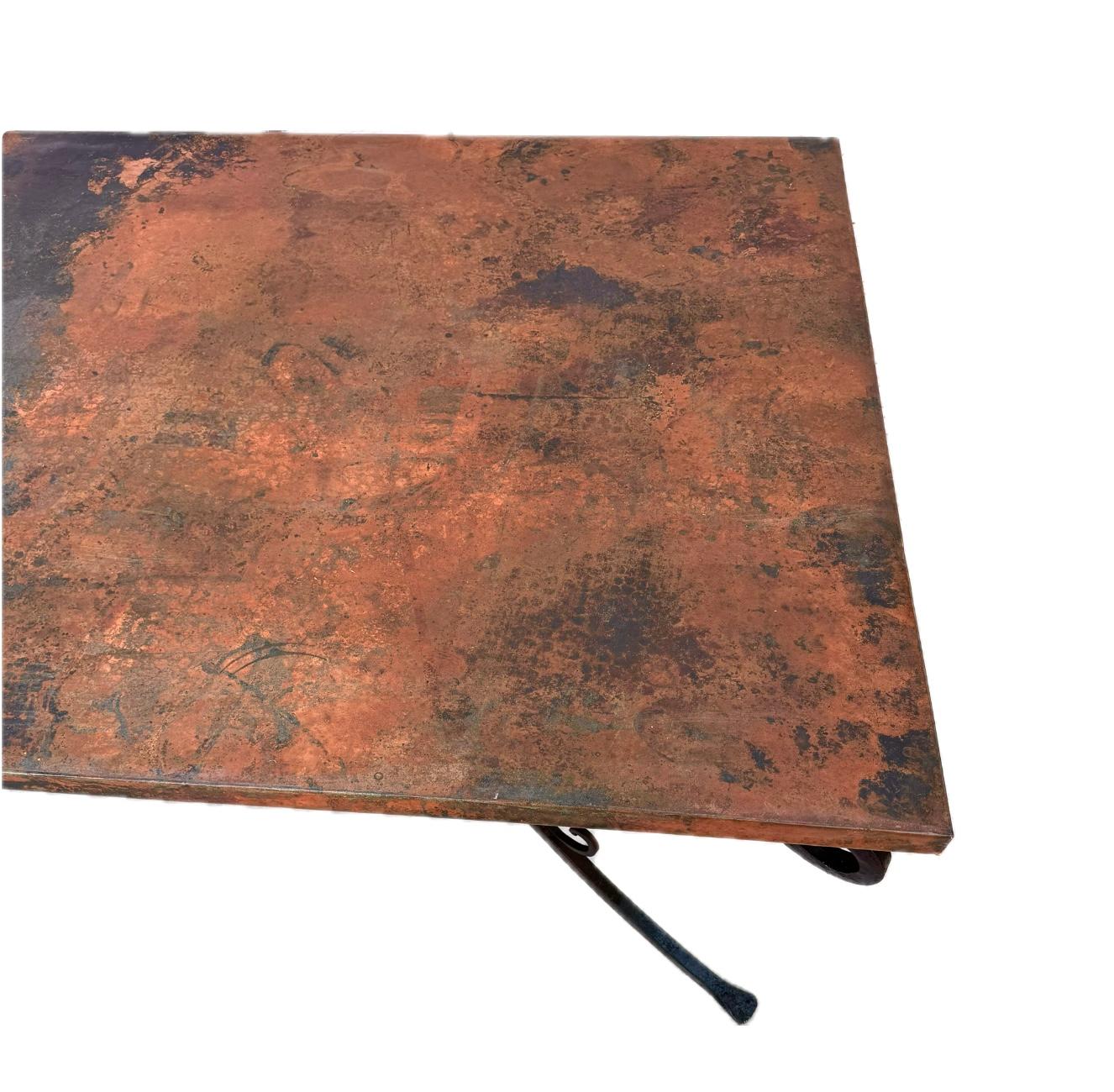 Large Copper Top Dining Table on Hand Forged Iron Base 9
