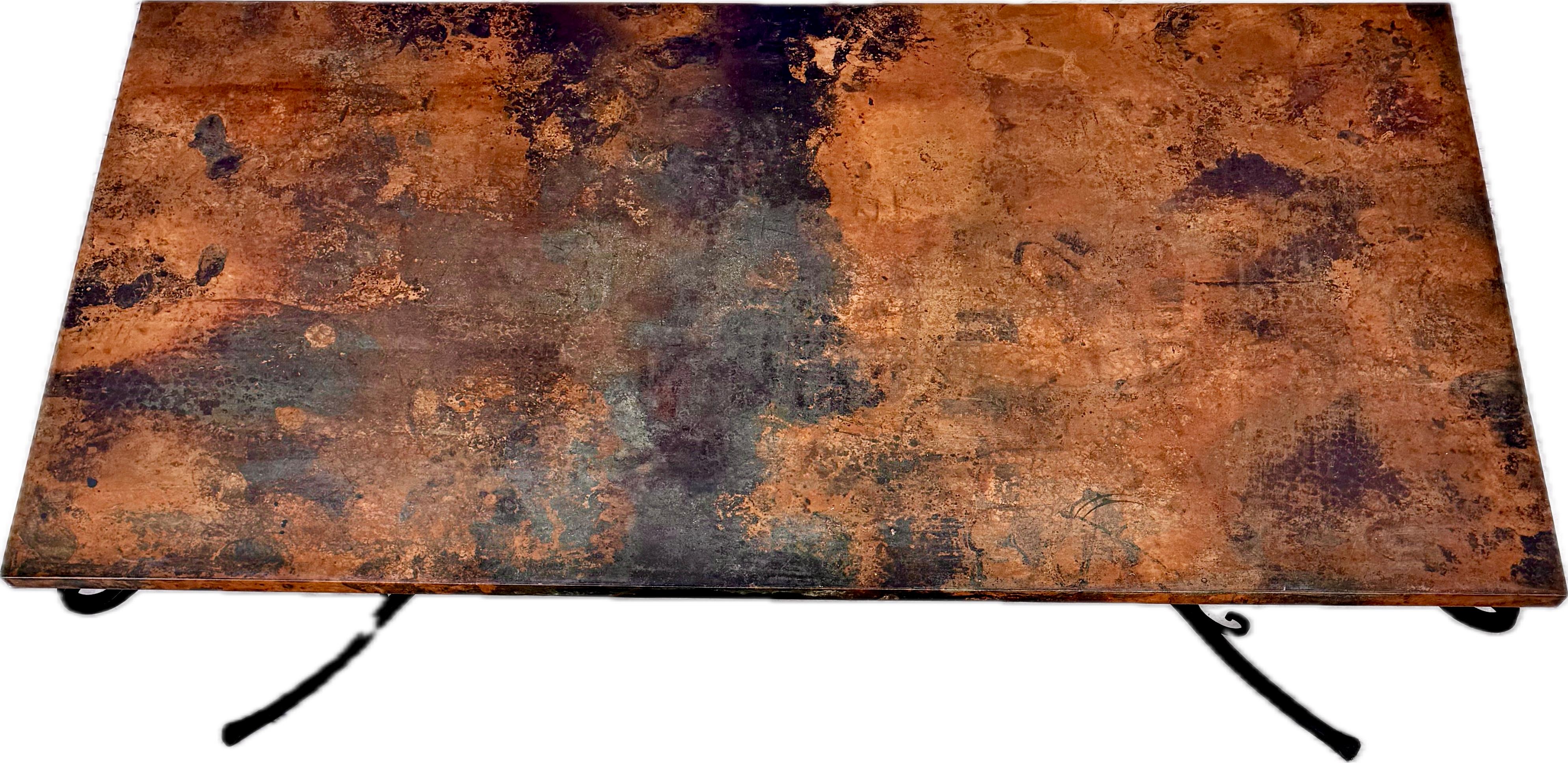 Large Copper Top Dining Table on Hand Forged Iron Base 10