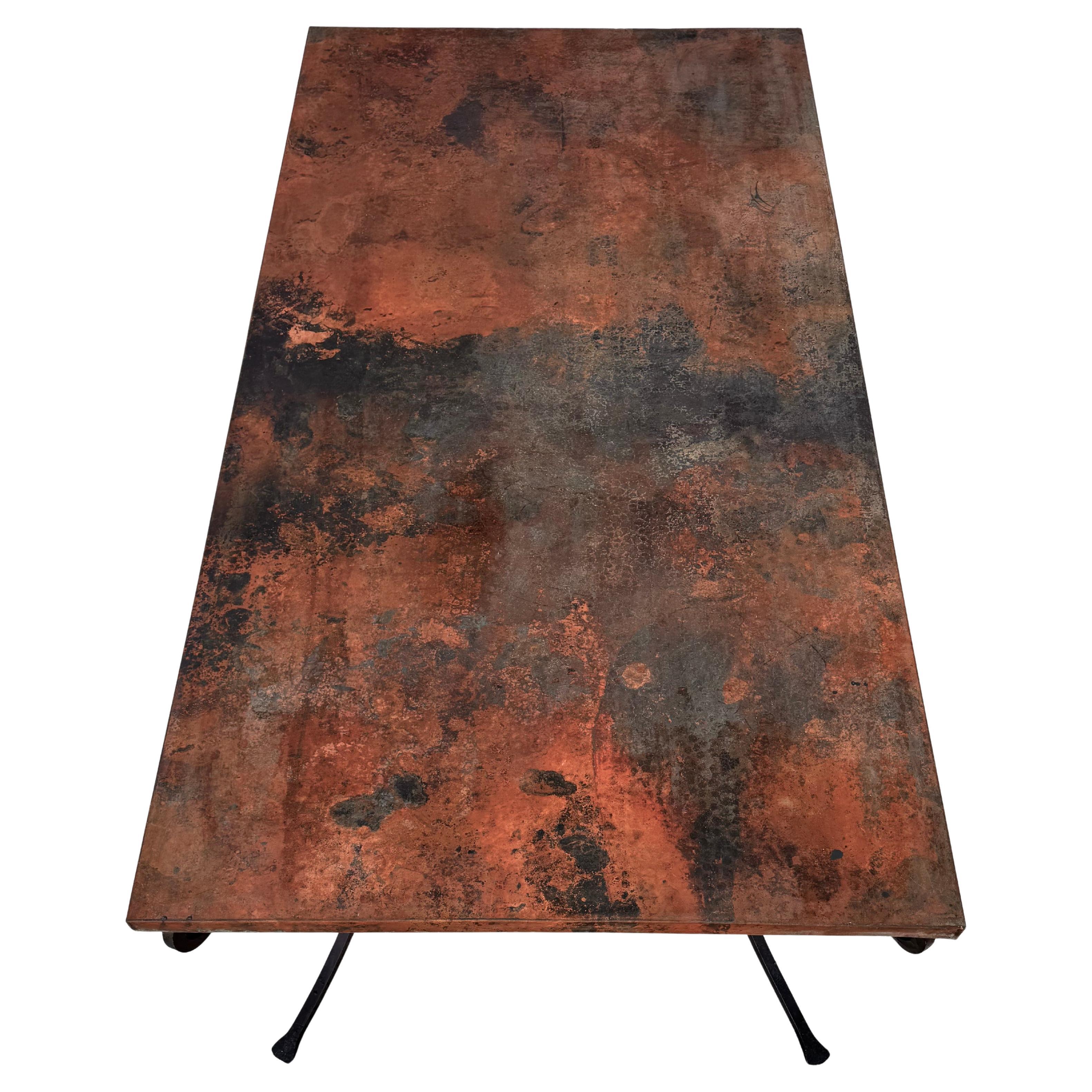 Turkish Large Copper Top Dining Table on Hand Forged Iron Base