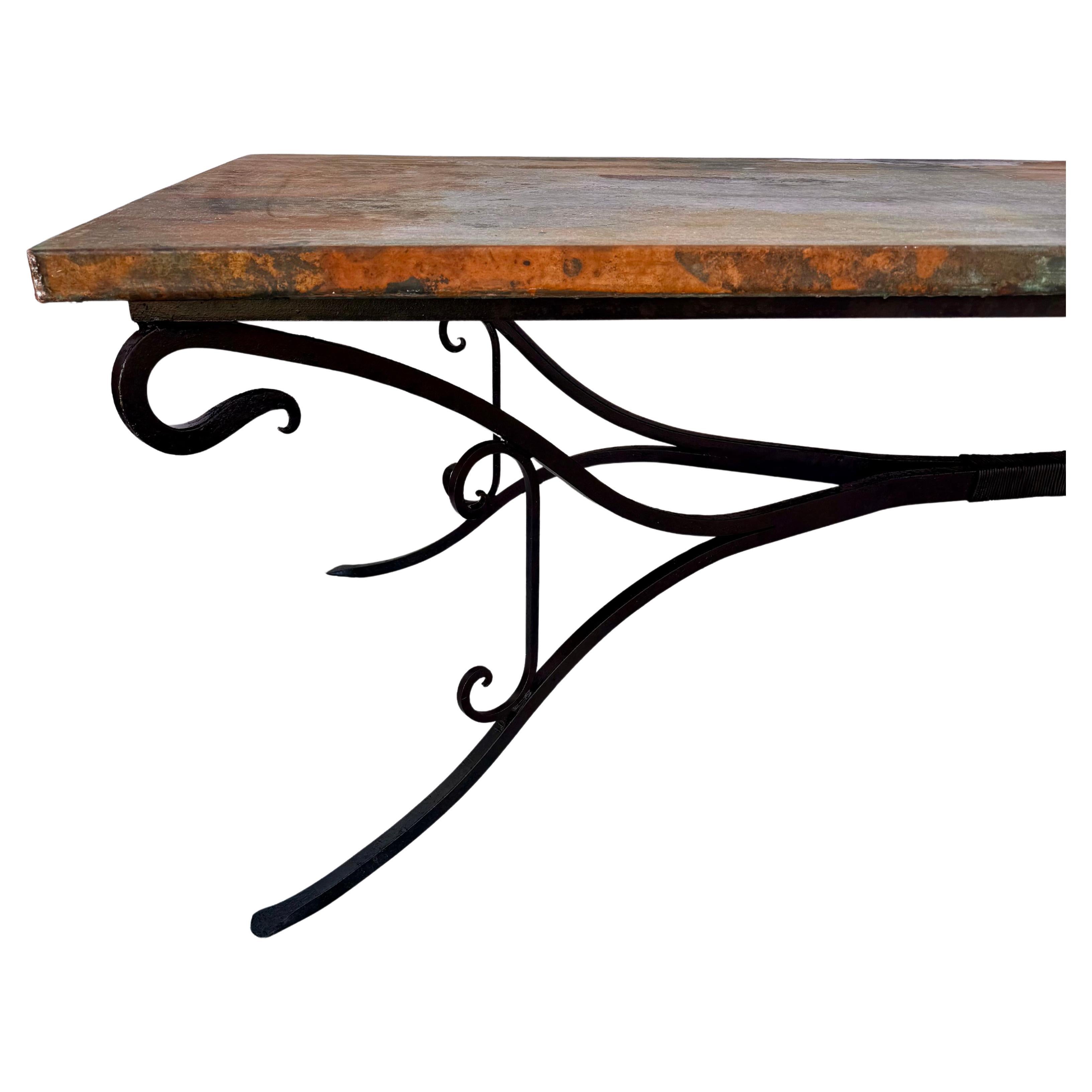 Large Copper Top Dining Table on Hand Forged Iron Base 3