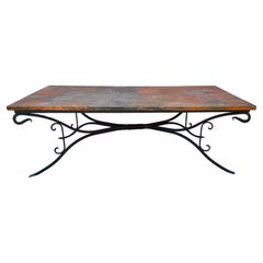Large Copper Top Dining Table on Hand Forged Iron Base