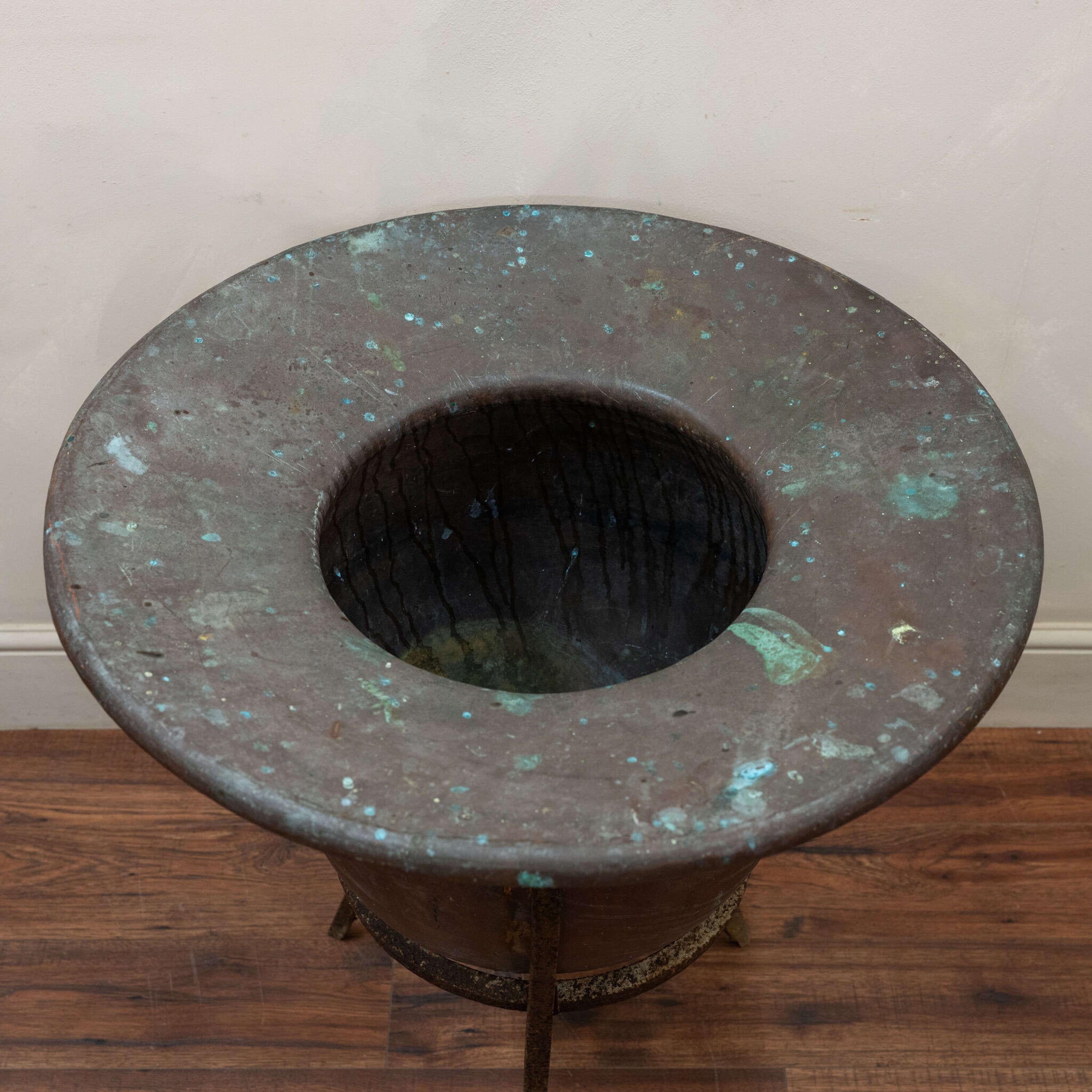 French Large Copper Vat / Planter on Bespoke Iron Stand circa 1900
