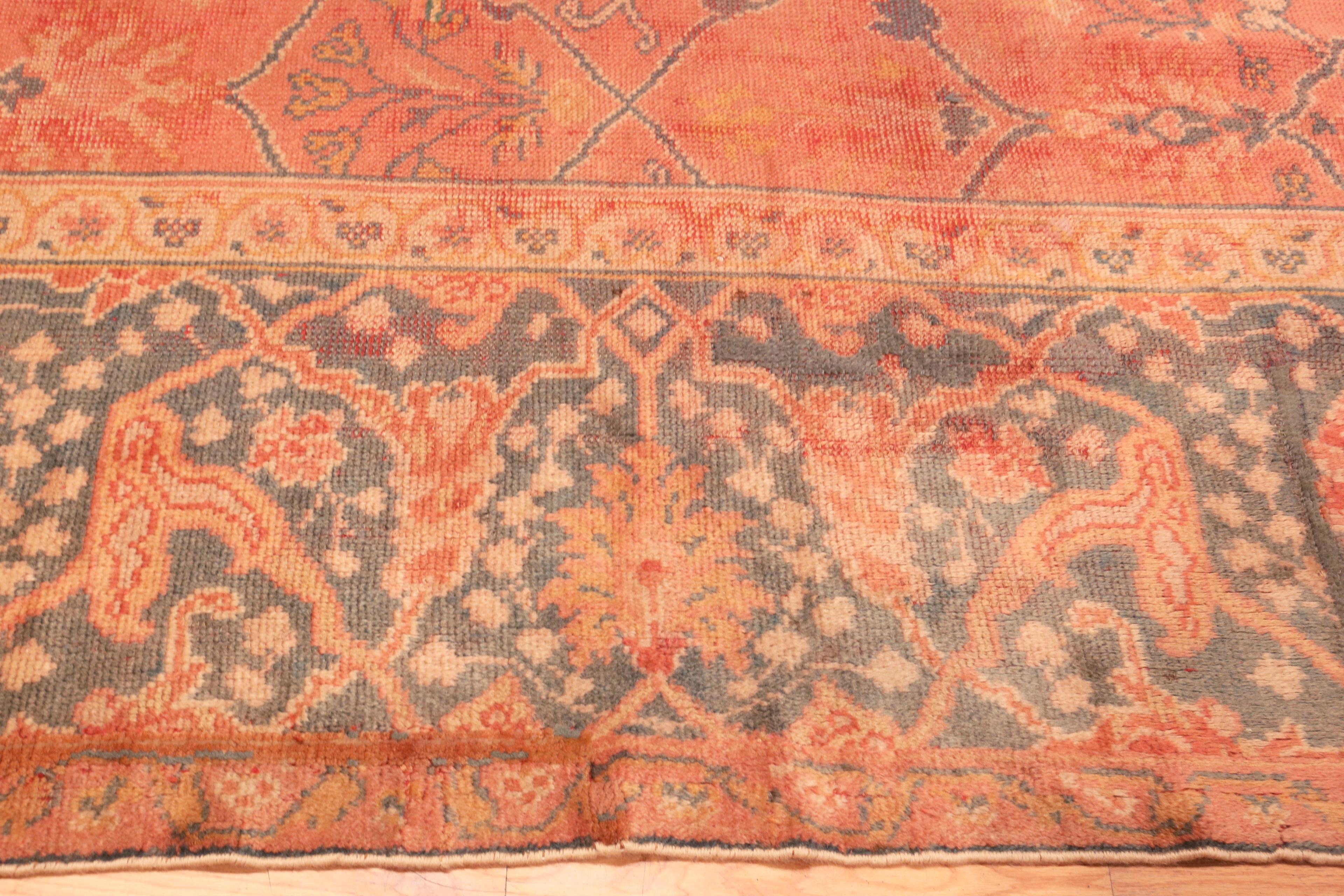 20th Century Coral Antique Turkish Oushak Rug. 12 ft 9 in x 16 ft 2 in For Sale