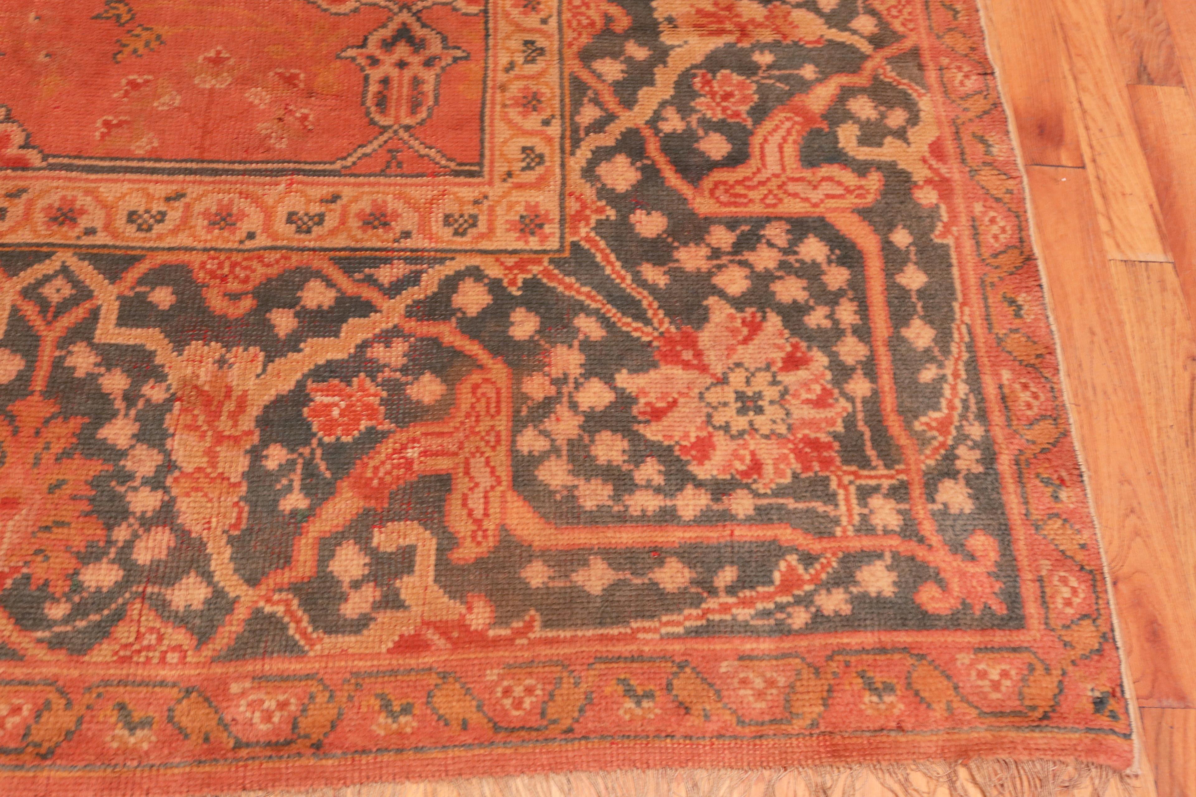 Wool Coral Antique Turkish Oushak Rug. 12 ft 9 in x 16 ft 2 in For Sale