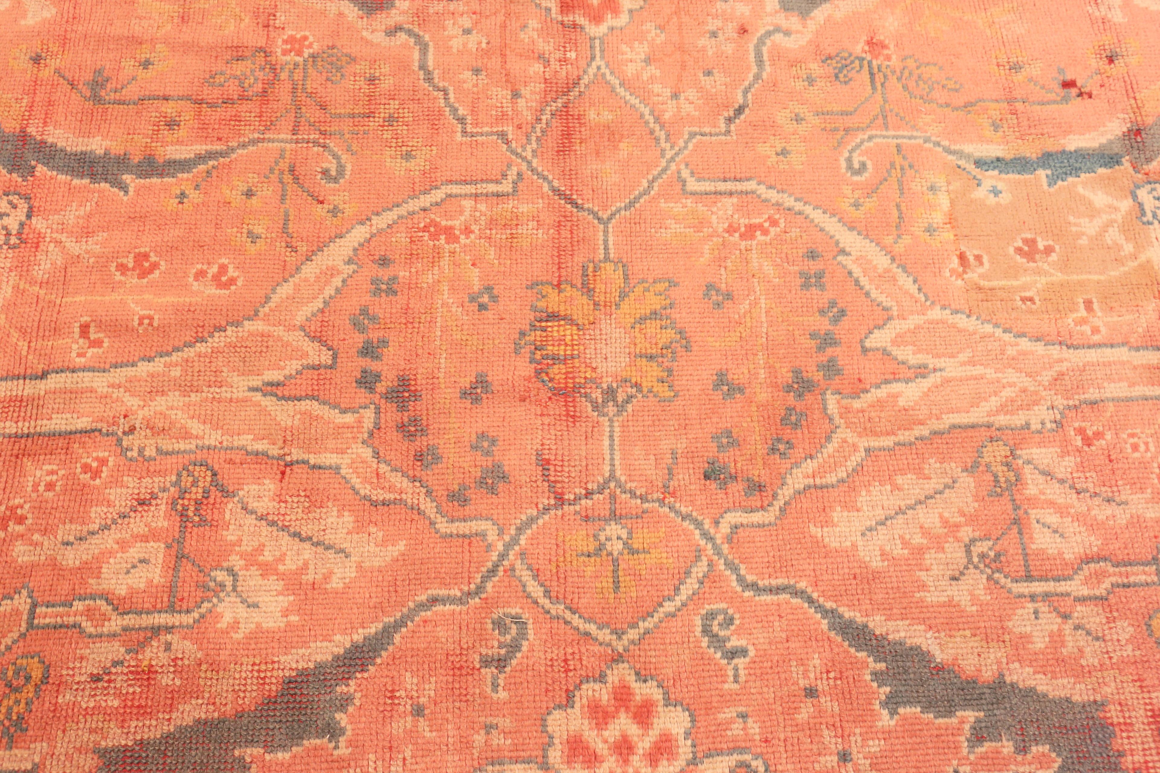 Coral Antique Turkish Oushak Rug. 12 ft 9 in x 16 ft 2 in For Sale 1