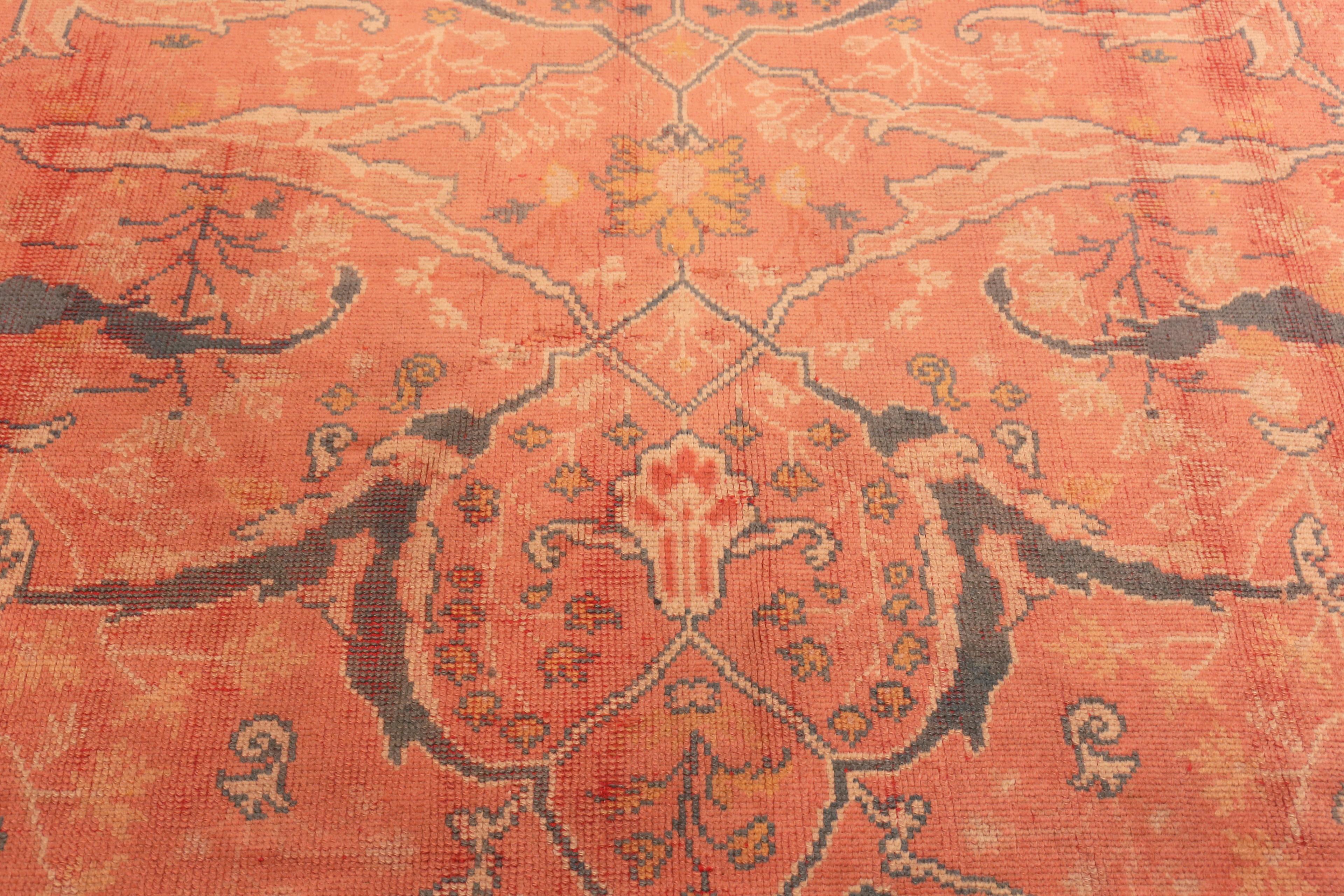 Coral Antique Turkish Oushak Rug. 12 ft 9 in x 16 ft 2 in For Sale 2