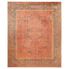 Beautiful Large Coral Color Used Turkish Oushak Rug 12'9" x 16'"