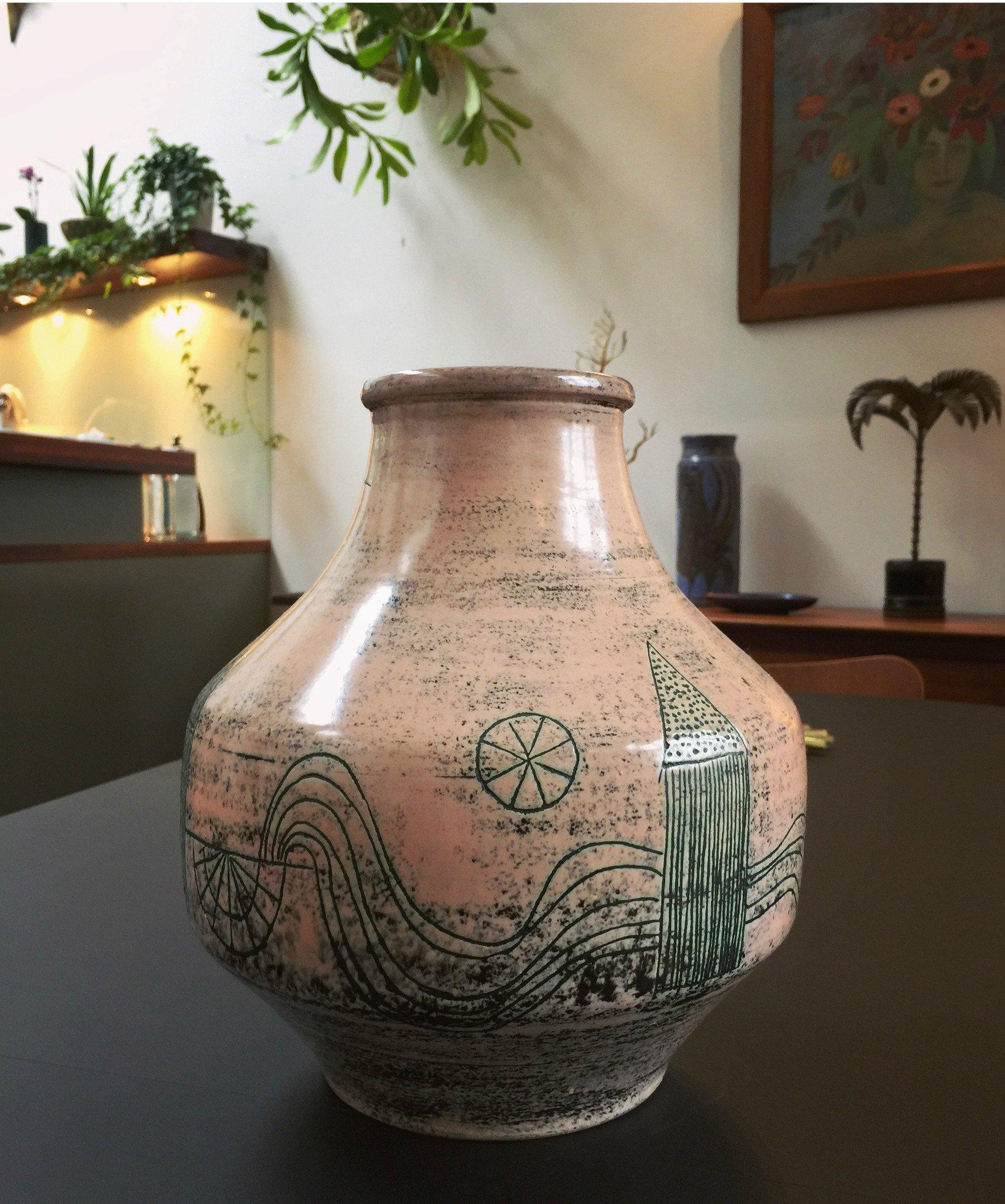 Ceramic vase (1978) by Jacques Blin (1920-1995), an engineer by trade but with a love for the visual arts and an immediately recognisable style. A way of working characterised by a more or less misty appearance of the glaze and by decoration deeply