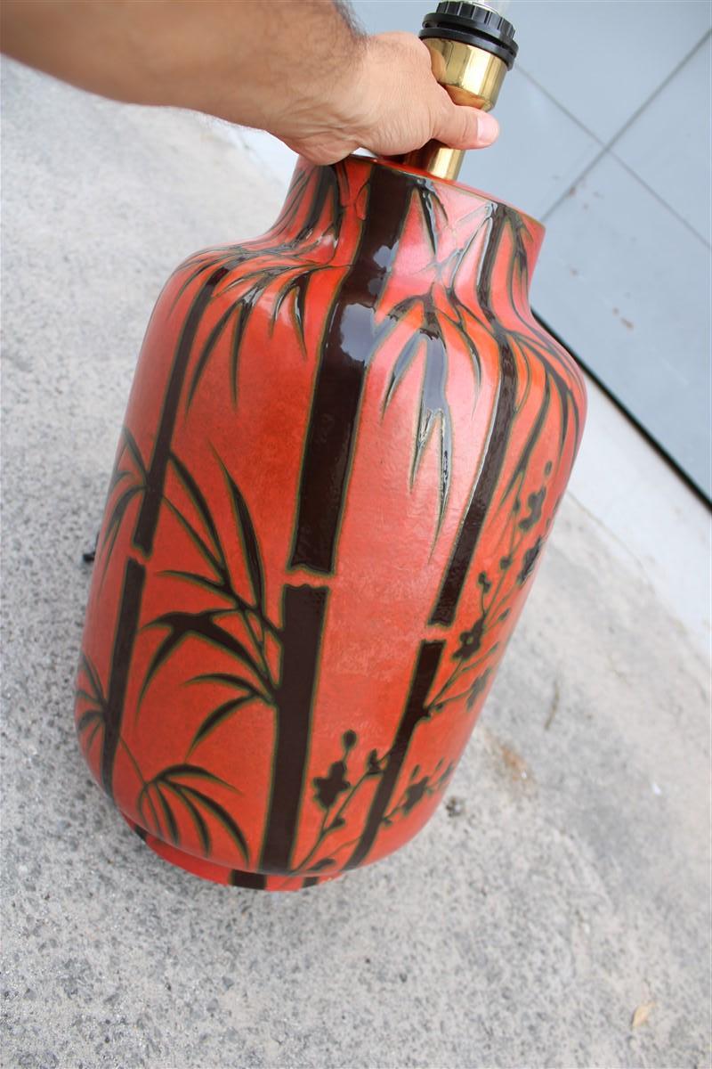 Large Coral Red Table Lamp with Sugar Cane in Glazed Ceramic, Italy, 1970s For Sale 4