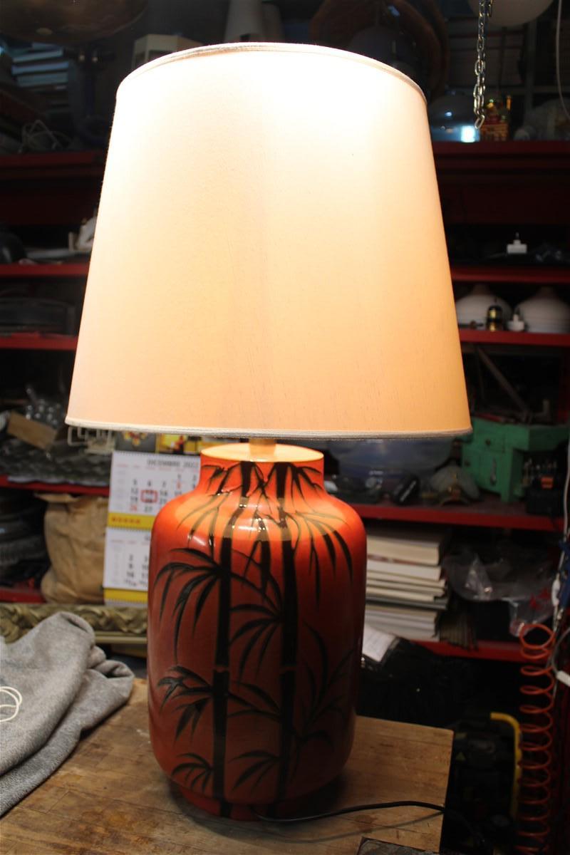 Large Coral Red Table Lamp with Sugar Cane in Glazed Ceramic, Italy, 1970s For Sale 5
