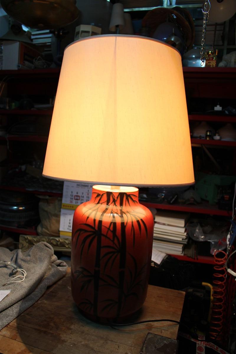 Large Coral Red Table Lamp with Sugar Cane in Glazed Ceramic, Italy, 1970s For Sale 6