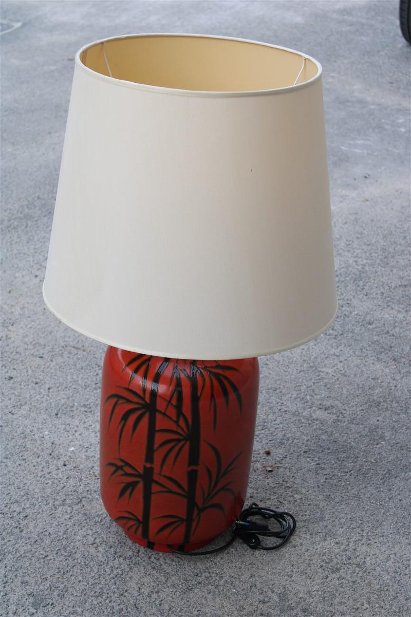 Grande lampe de table rouge corail avec canne à sucre en céramique émaillée Italie, années 1970 en vente 9