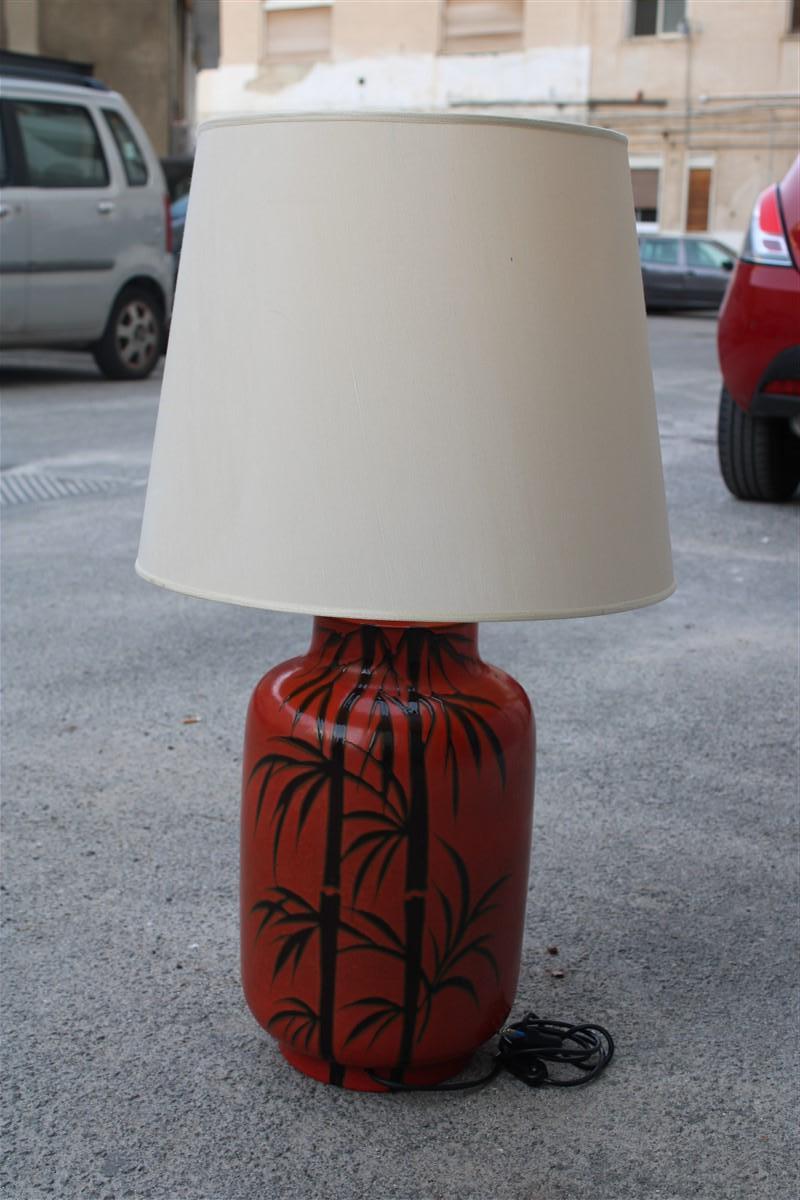 Large Coral Red Table Lamp with Sugar Cane in Glazed Ceramic, Italy, 1970s For Sale 10