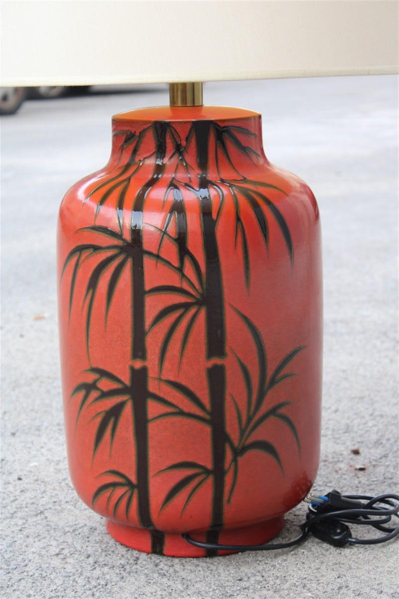 Large Coral Red Table Lamp with Sugar Cane in Glazed Ceramic, Italy, 1970s For Sale 11