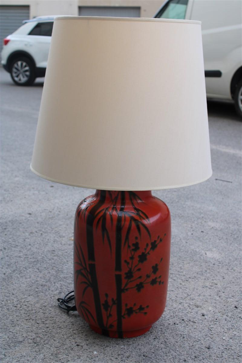 Large Coral Red Table Lamp with Sugar Cane in Glazed Ceramic, Italy, 1970s For Sale 12