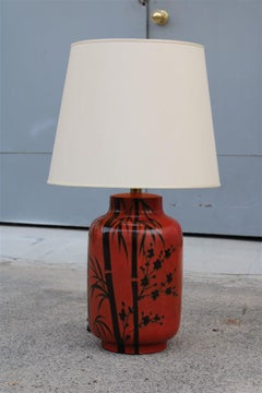Large Coral Red Table Lamp with Sugar Cane in Glazed Ceramic, Italy, 1970s