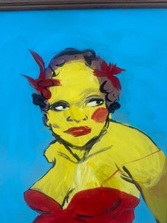 Large Cordell Cordaro oil painting on board, "woman in red"