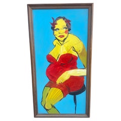 Large Cordell Cordaro oil painting on board, "woman in red"