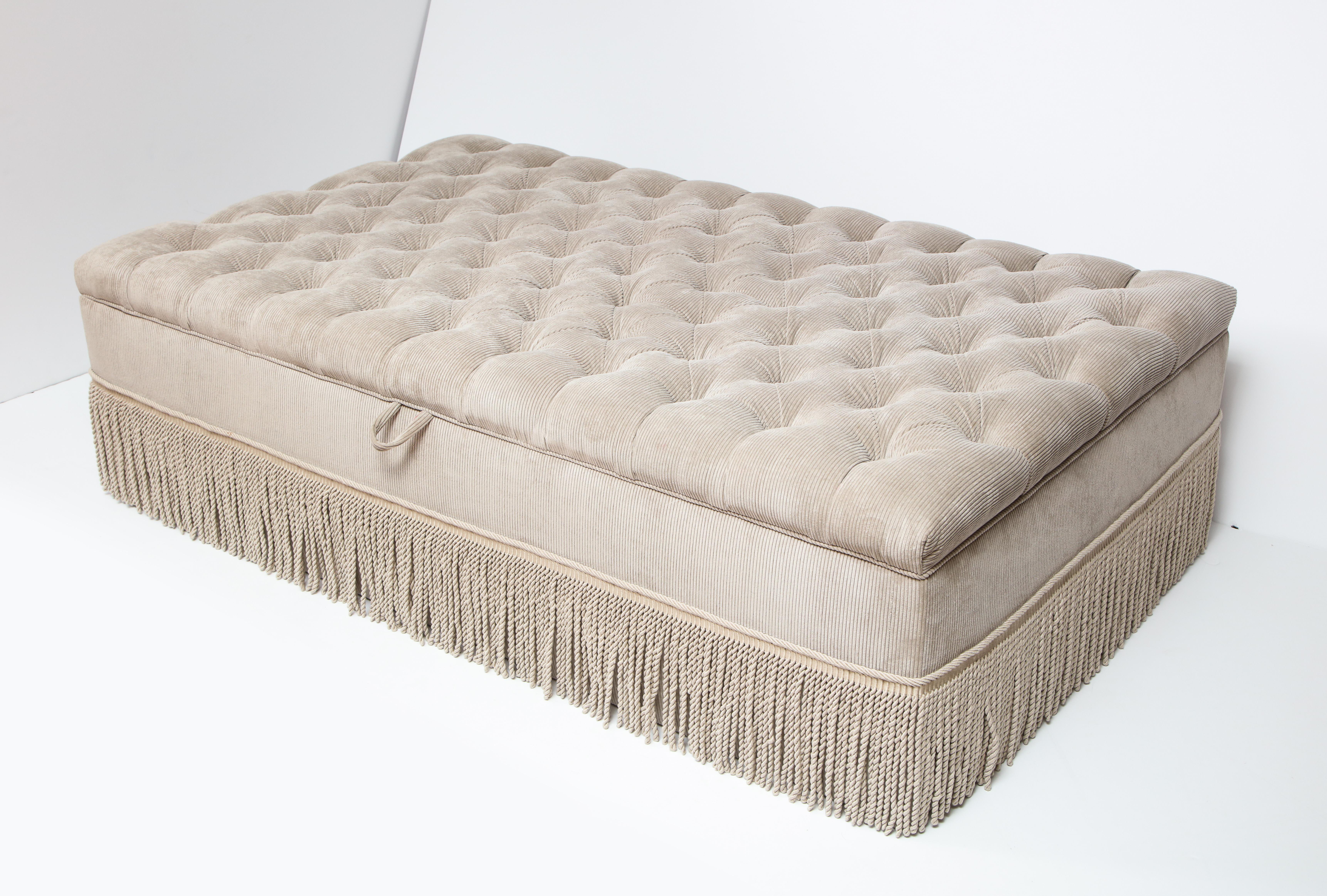 Contemporary Large Corduroy Tufted Fringed Ottoman with Storage