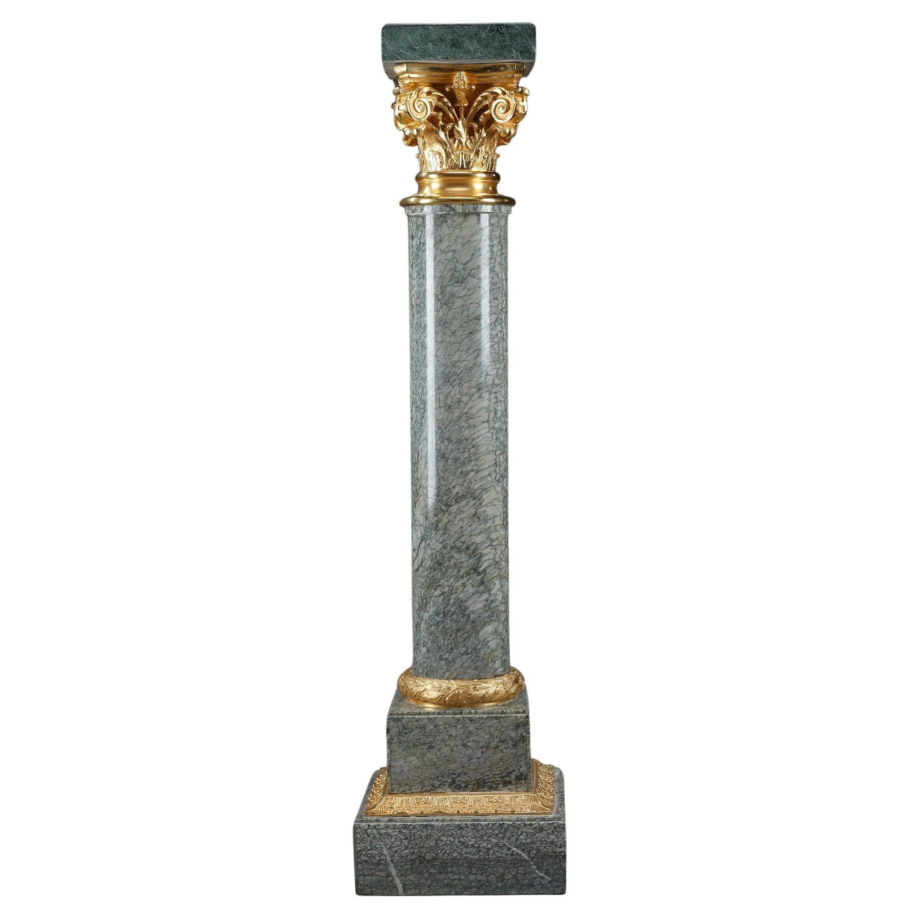 Large Corinthian Pedestal in Marble and Gilt Bronze  For Sale