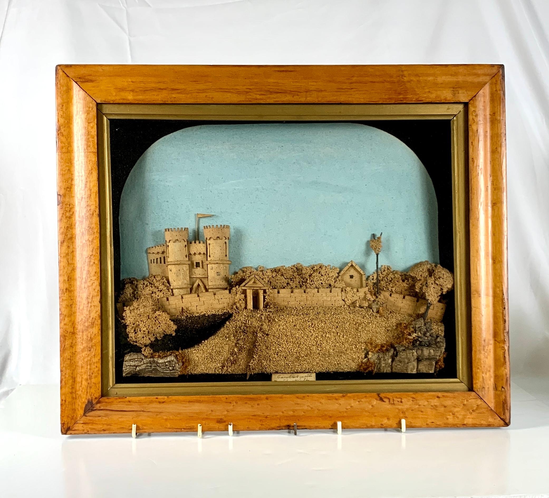 19th Century Large Corkwork with Romantic View of Carisbrooke Castle on the Isle of Wight For Sale