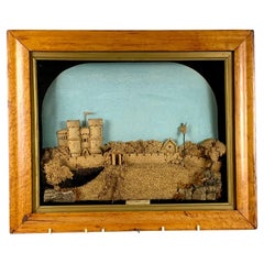 Antique Large Corkwork with Romantic View of Carisbrooke Castle on the Isle of Wight