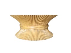 Large Corseted Hour Glass Pole Rattan Coffee Table by McGuire