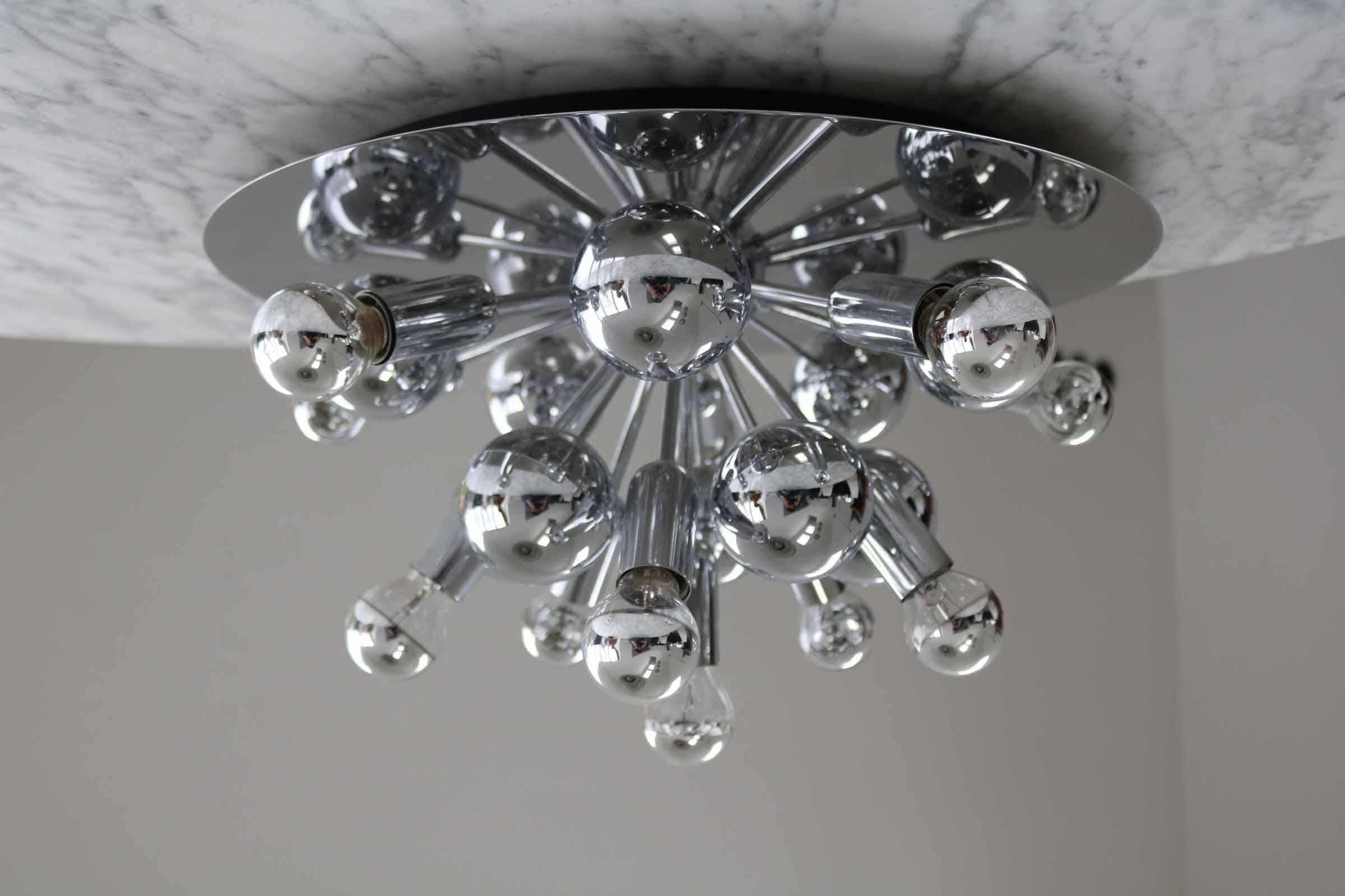 German Large Cosack Sputnik Space Age Flushmount or Wall Lamp in Chrome For Sale