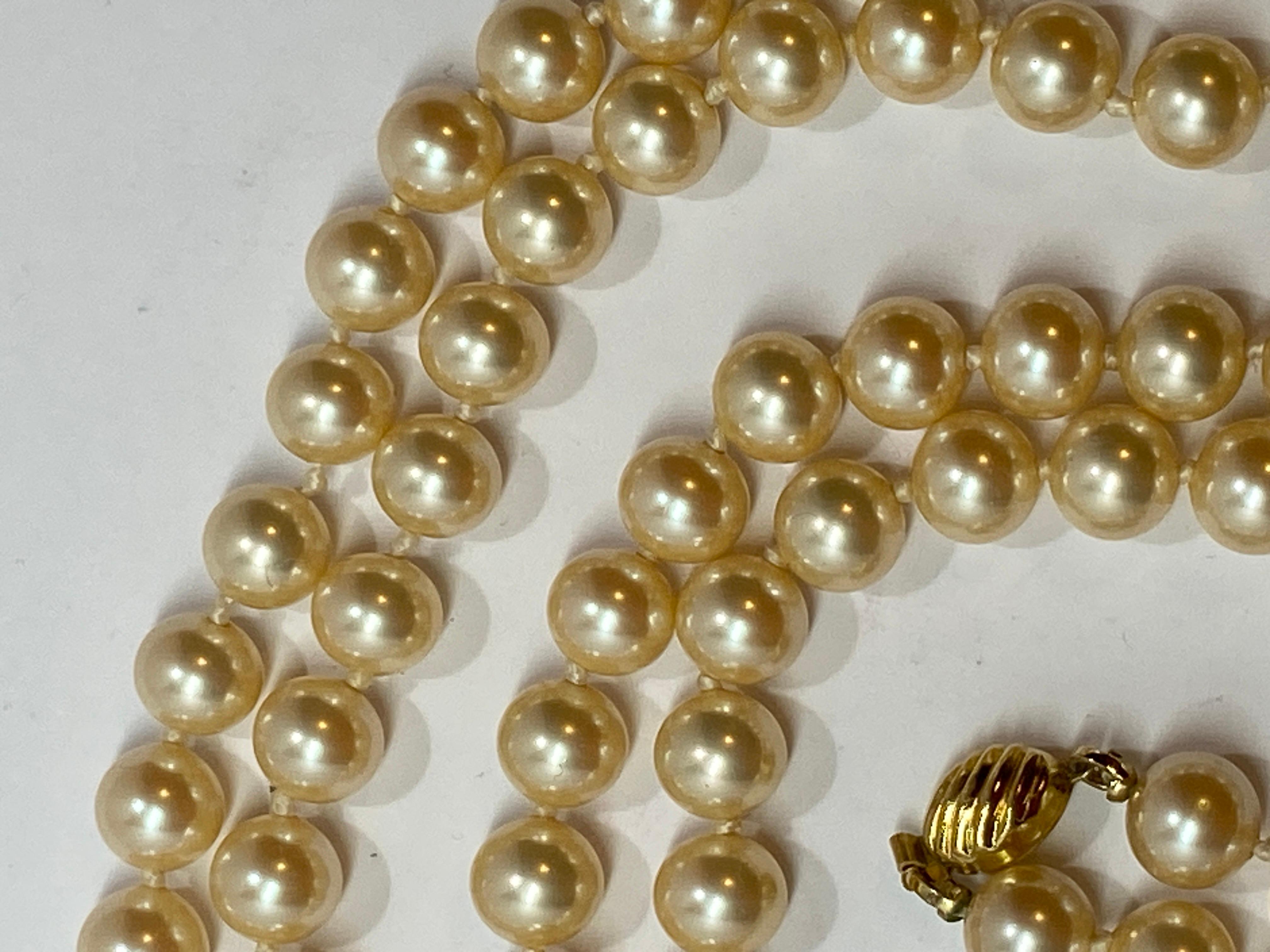 Marvella Elegante handgeknüpfte Perlen-Halskette mit poliertem Goldverschluss für Damen oder Herren im Angebot