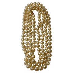 Vintage Marvella Elegantly Hand-Knotted Pearl with Polished Gold Hardware Clasp Necklace