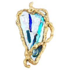 Large Costume Jewelry Blue And Gilt Pendant