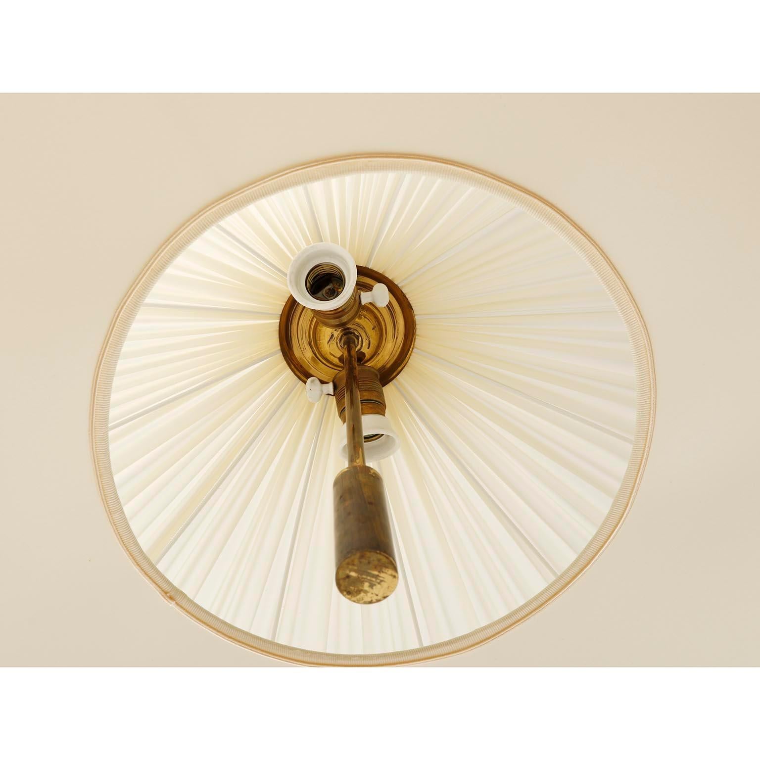 Large Counterweight Pendant Light Josef Frank Patinated Brass Fabric Shade 1930s 4