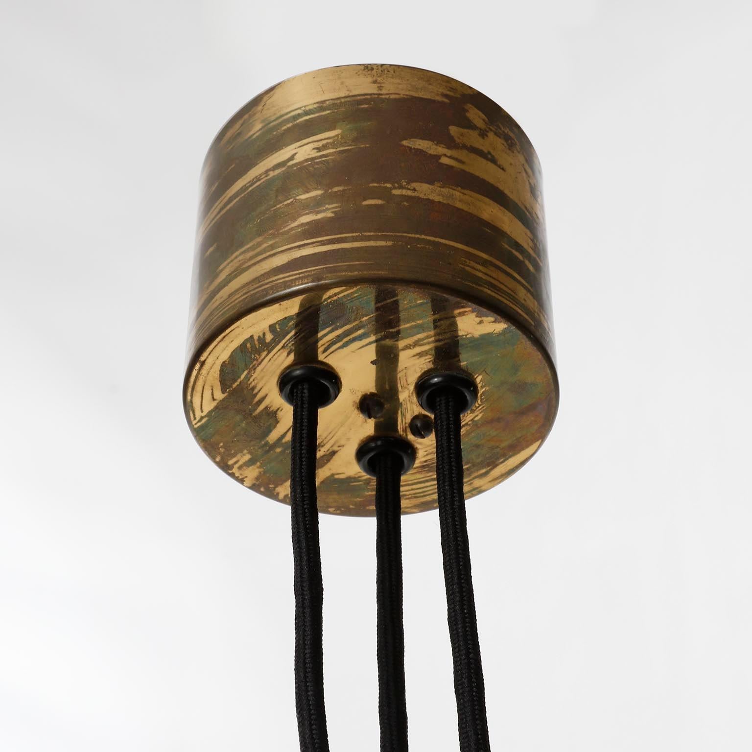 Large Counterweight Pendant Light Josef Frank Patinated Brass Fabric Shade 1930s 5