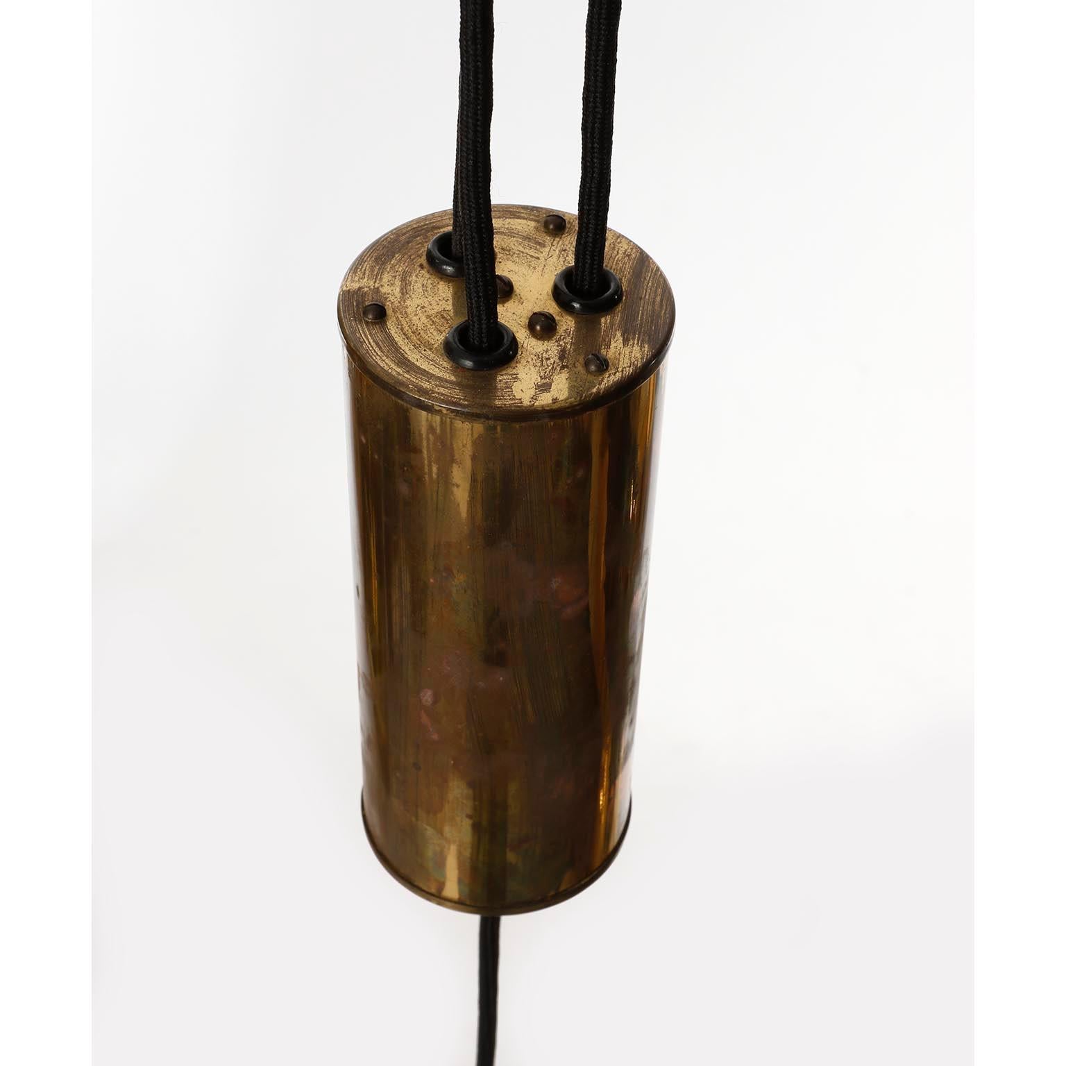 Large Counterweight Pendant Light Josef Frank Patinated Brass Fabric Shade 1930s 6