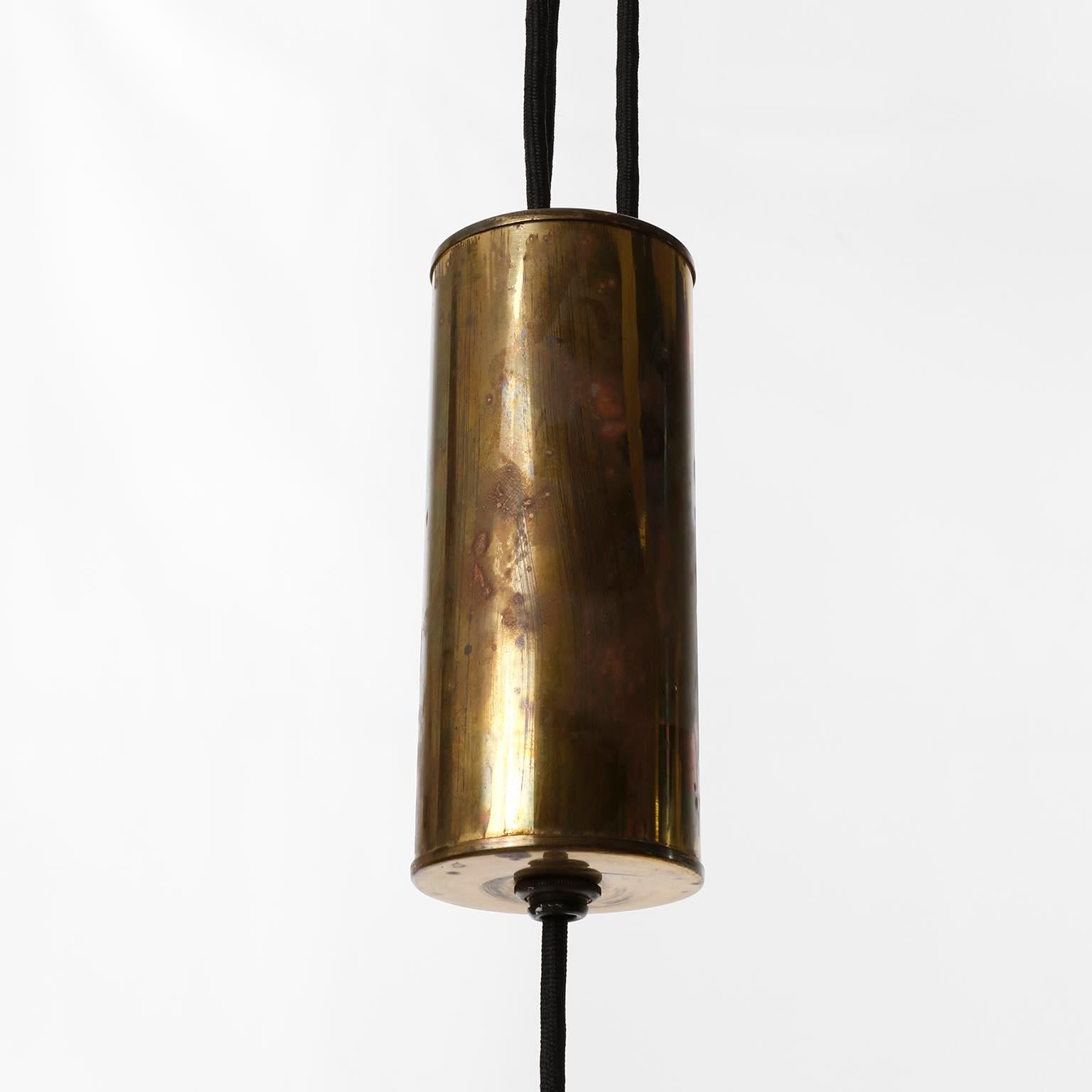 Large Counterweight Pendant Light Josef Frank Patinated Brass Fabric Shade 1930s 7