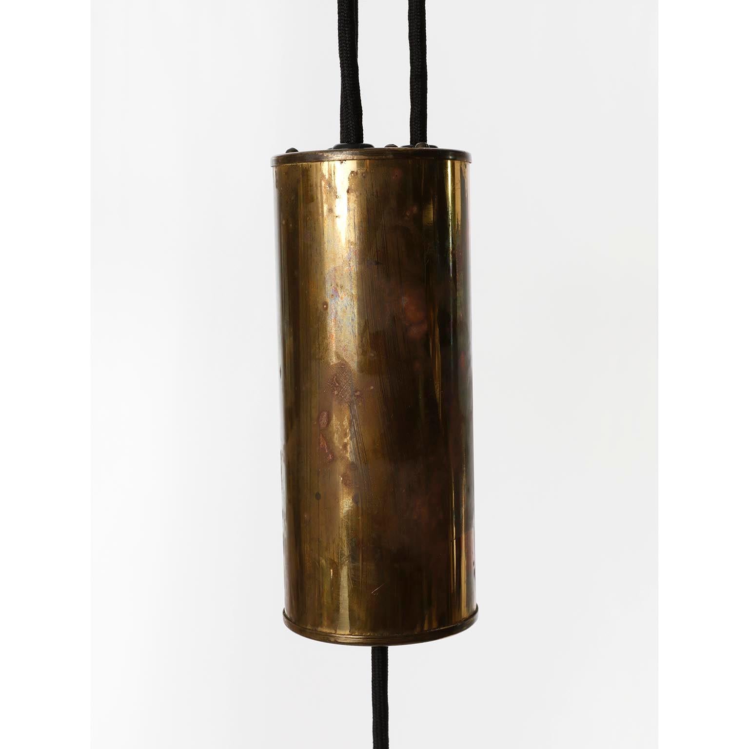 Large Counterweight Pendant Light Josef Frank Patinated Brass Fabric Shade 1930s 8