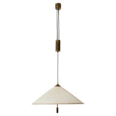 Large Counterweight Pendant Light Josef Frank Patinated Brass Fabric Shade 1930s