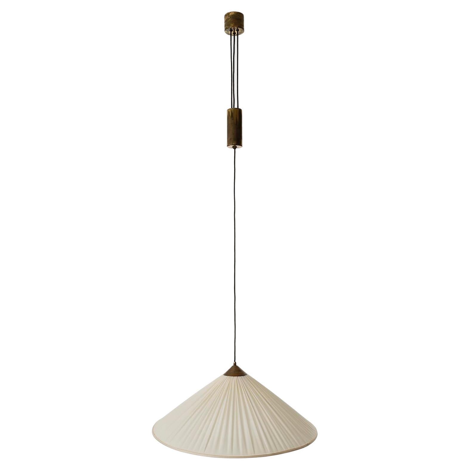 Large Counterweight Pendant Light Josef Frank Patinated Brass Fabric Shade 1930s In Good Condition In Hausmannstätten, AT