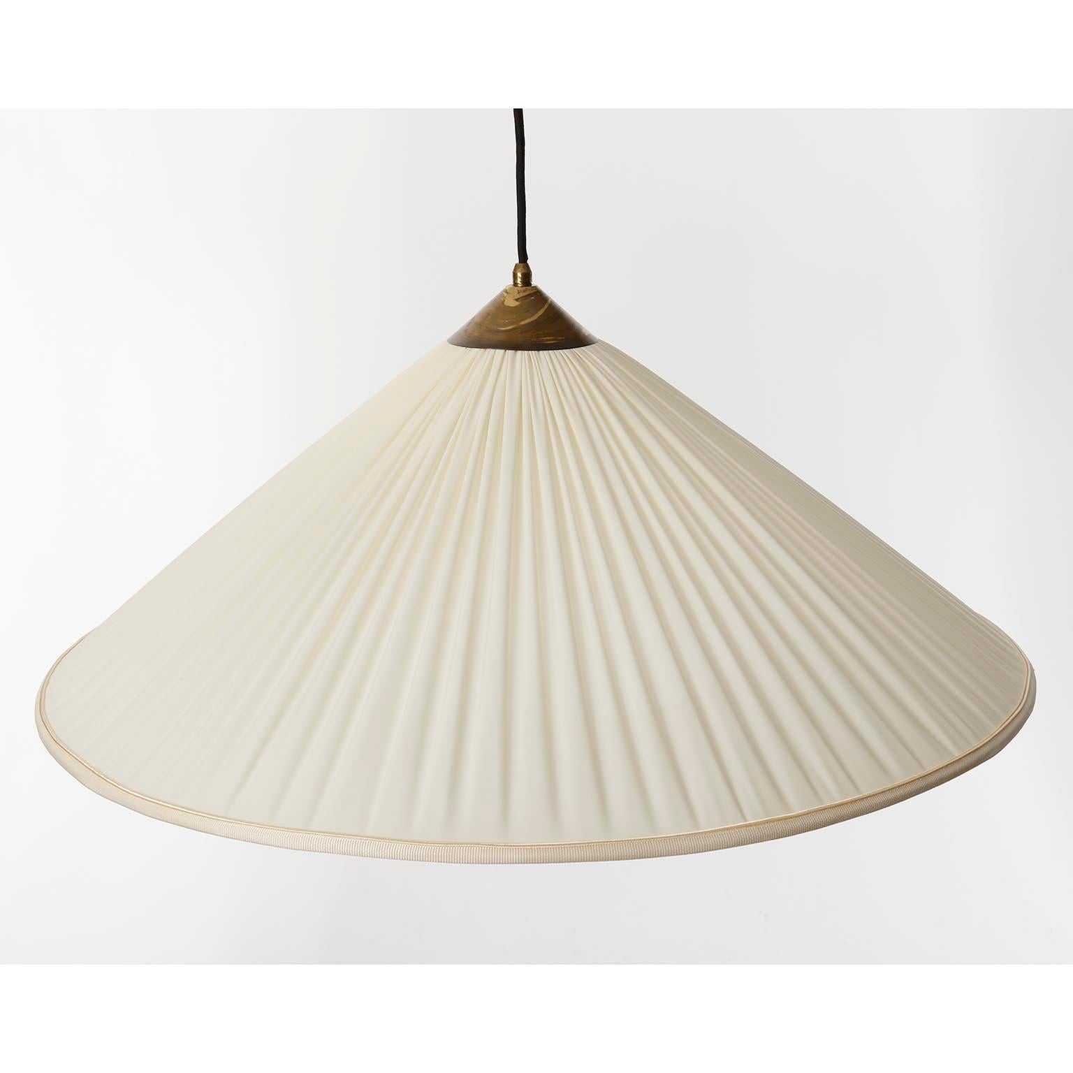 Large Counterweight Pendant Light Josef Frank Patinated Brass Fabric Shade 1930s 1