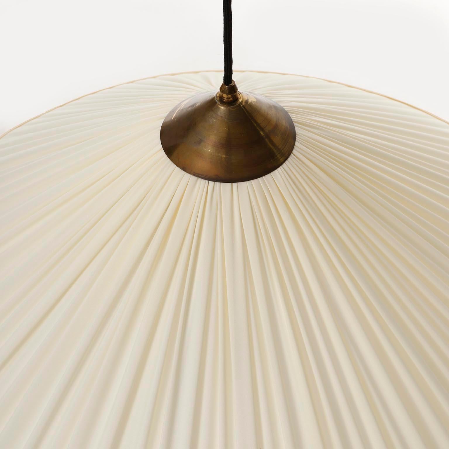 Large Counterweight Pendant Light Josef Frank Patinated Brass Fabric Shade 1930s 2
