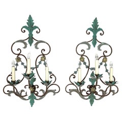 Large Country French Style Iron Sconce Pair