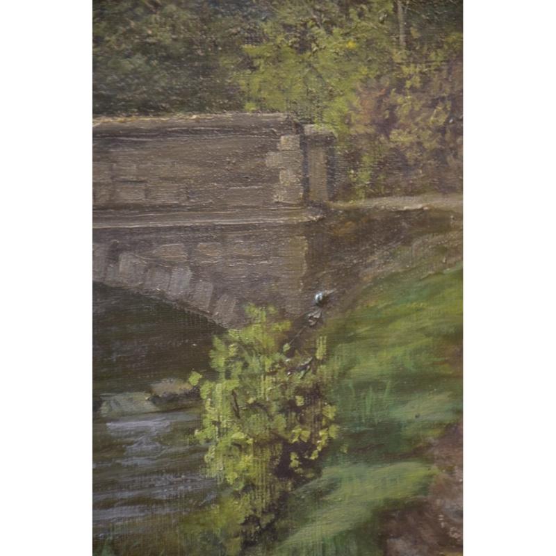 Gran paisaje campestre, siglo XIX, pintura sobre lienzo, enmarcada en venta 5