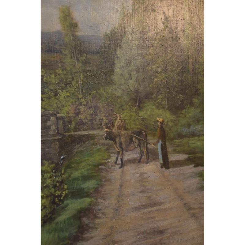 Gran paisaje campestre, siglo XIX, pintura sobre lienzo, enmarcada en venta 6