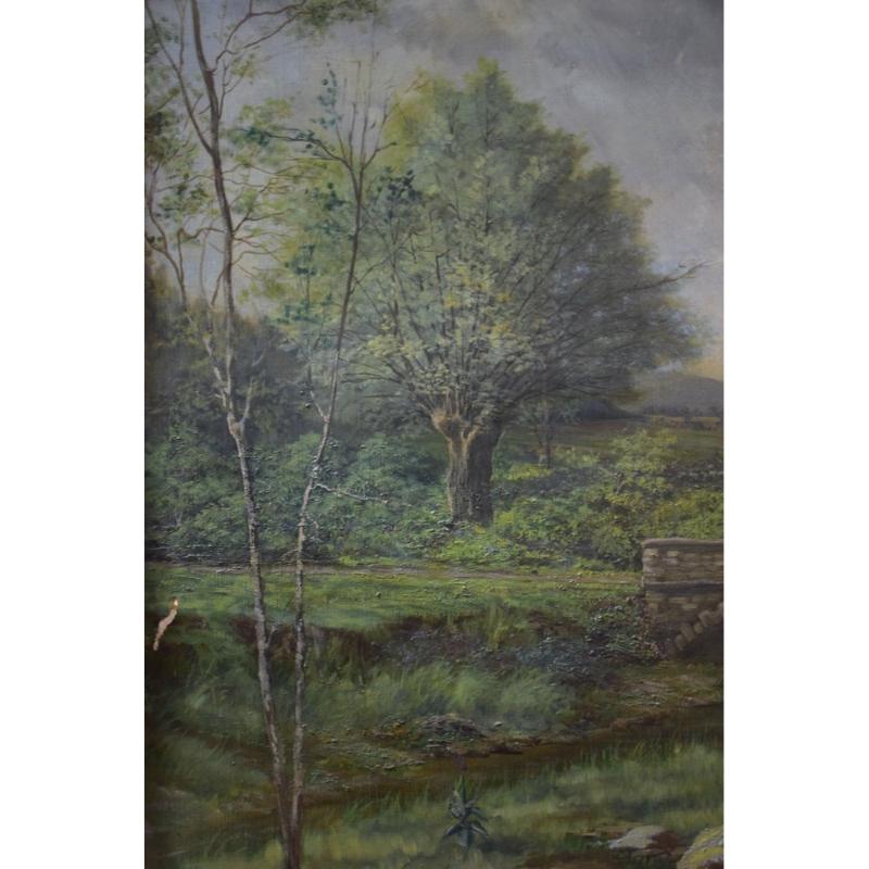 Gran paisaje campestre, siglo XIX, pintura sobre lienzo, enmarcada en venta 8