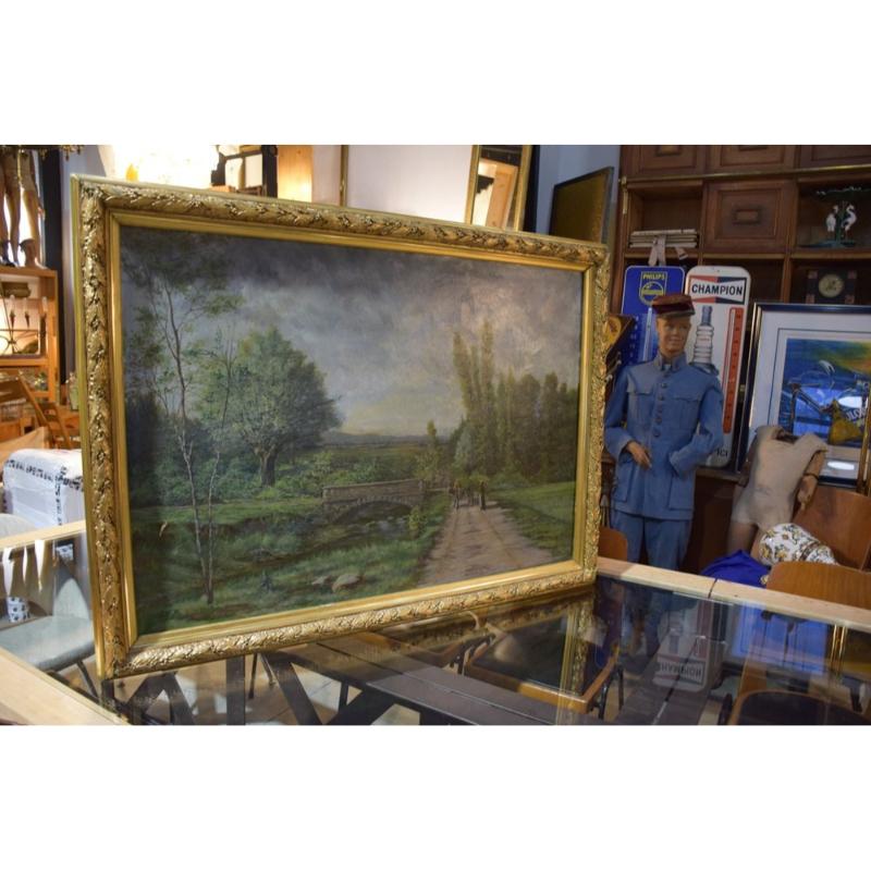 Gran paisaje campestre, siglo XIX, pintura sobre lienzo, enmarcada en venta 10