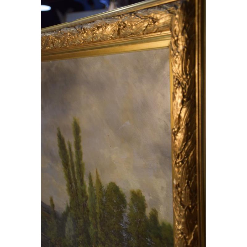 Gran paisaje campestre, siglo XIX, pintura sobre lienzo, enmarcada en venta 13